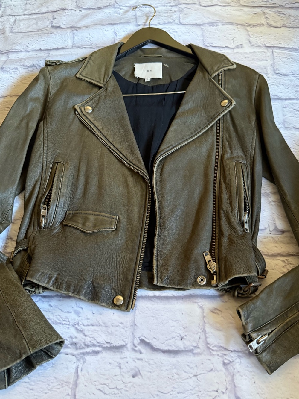 IRO Leather jacket size 2 olive green